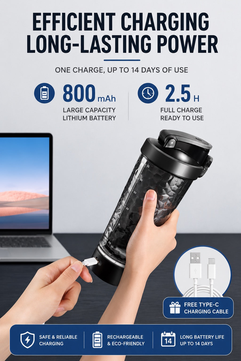 Shake Force™ Electric Shaker Bottle – Self-Cleaning Rechargeable Protein Mixer