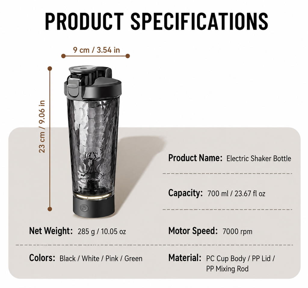 Shake Force™ Electric Shaker Bottle – Self-Cleaning Rechargeable Protein Mixer